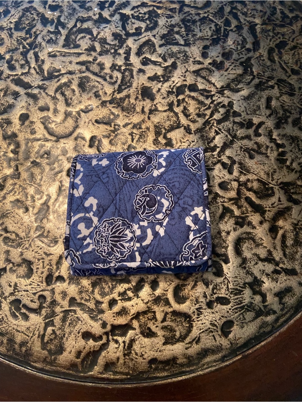 Quilted Navy Floral Compact Wallet - Navy